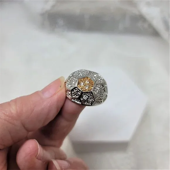 Vintage Dome Brooch by Roman Gold & Silver Rhinestones - Picture 9 of 11